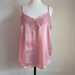 Abercrombie & Fitch Y2K Babydoll Lace Trim Satin Cami V-Neck Tank Pink Size M